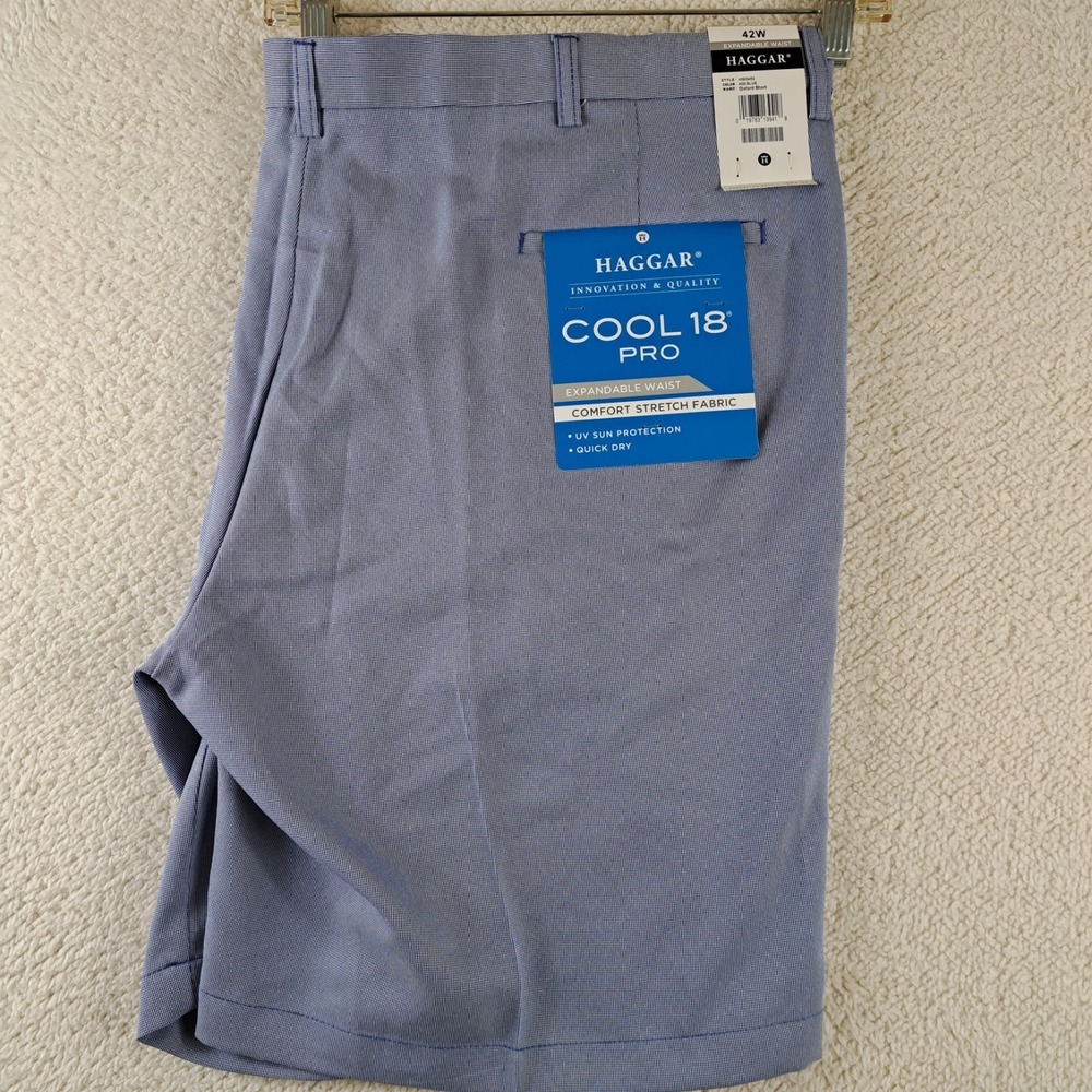 Haggar Cool 18 Pro Shorts Mens Size 42 4-Way Stretch Comfort Blue New